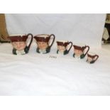 A set of 5 Royal Doulton 'Old Charley' graduated character jugs.