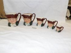A set of 5 Royal Doulton 'Old Charley' graduated character jugs.