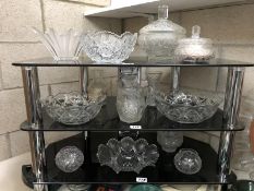 A quantity of glassware including lidded bowls (3 shelves).