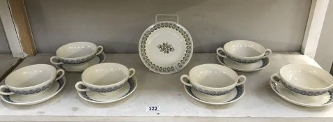 6 Wedgwood Persephone soup bowls & saucers by Eric Ravilious & 1 plate