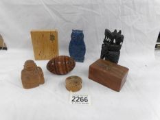 A mixed lot of interesting items including owl perfume case, Boxes, Buddha etc.