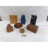 A mixed lot of interesting items including owl perfume case, Boxes, Buddha etc.