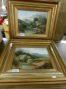 2 oil on canvas W.E. Ellis 19th century river and watermill scenes.