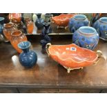 A Carlton ware planter, art glass vase, Chameleon ware vase etc.