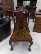 6 mahogany Chippendale style chairs in 3 of each in 2 different designs.
