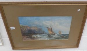 A framed and glazed watercolour seascape initialled T.B.H.