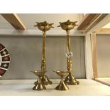 2 pairs of brass Islamic candlesticks