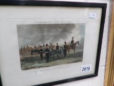 A framed and glazed engraving entitled 'Royal Artillery Field Battery in Action' from R.