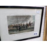 A framed and glazed engraving entitled 'Royal Artillery Field Battery in Action' from R.