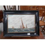 A framed oil on board nautical scene entitled 'Jigger Doon'.