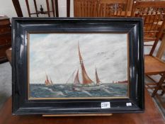 A framed oil on board nautical scene entitled 'Jigger Doon'.