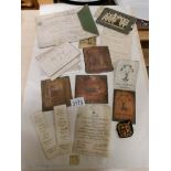 An interesting lot of ephemera including an 1871 Pedlar's Certificate, copper printing plates,