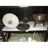 2 cauldron planters, industrial ceiling light etc.