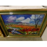 A 20th century French school fauvist landscape painting with coastal view, framed.