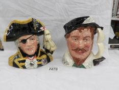 2 large Royal Doulton character jugs being Sir Francis Drake and Vice Admiral Lord Nelson.