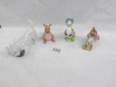 2 Beswick Beatrix Potter figures, a Disney Winnie The Pooh Roo figures and a Royal Copenhagen dog.