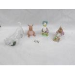 2 Beswick Beatrix Potter figures, a Disney Winnie The Pooh Roo figures and a Royal Copenhagen dog.