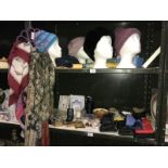 2 shelves of miscellaneous items, including belts, purses, scarves,