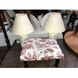 2 table lamps and a small stool.