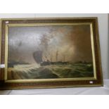 A gilt framed oil on canvas nautical storm scene by Russian artist Hohdon?