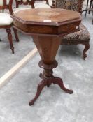 A Victorian mahogany inlaid octagonal sewing table.