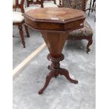 A Victorian mahogany inlaid octagonal sewing table.