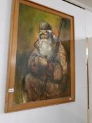 A large oil on canvas of an elderly bearded gentleman, signed but indistinct.