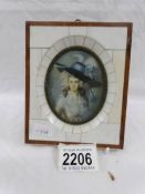 A framed miniature in bone/ivory frame.