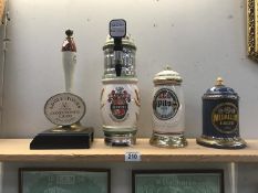 3 Porcelain advertising pub signs and a Bar pump.