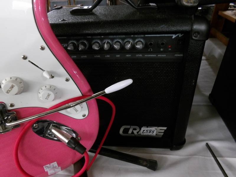A pink Westfield Strat guitar with lead and 15w crate amp. - Image 4 of 4