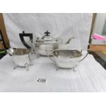 A 3 piece silver plate teaset, the tea pot engraved Ashover Agricultural Show,