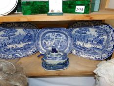 2 19th century blue and white meat platters,