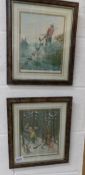 A pair of framed and glazed comedy scenes signed Bichard.