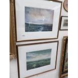 A pair of framed and glazed watercolour seascapes, signed but indistinct.