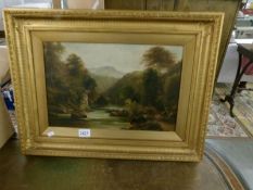 A gilt framed oil on canvas rural scene,