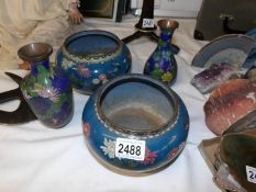 2 19th century Cloissone' bowls and 2 early Cloissonne' vases.