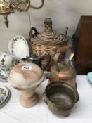 A mixed lot including copper kettle, silver plate pot etc.
