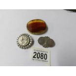 2 Victorian silver brooches and a Victorian agate brooch,