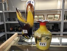 2 art glass vases.