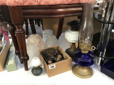 7 vintage lamp glass shades and oil lamps