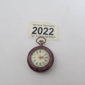 A 19th century silver and enamel ladies fob watch (dial a/f).