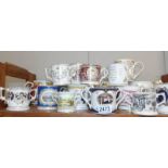 Approximately 15 assorted commemorative mugs and loving cups.