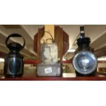 3 railway signal lamps, B.R. (M) and LNER (with coloured glass).