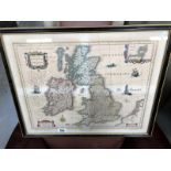 A framed and glazed map 'Magnae Bitanniae et Hiberniae'.