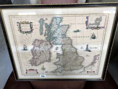 A framed and glazed map 'Magnae Bitanniae et Hiberniae'.