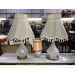 2 good glass table lamps and a small polished stone table lamp.