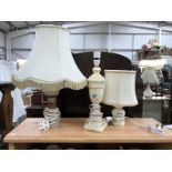 3 alabaster lamps (1 missing shade)