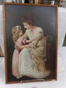 An oil on board painting of a mother and daughter signed R W Beannie?