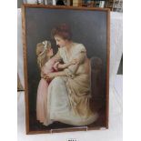 An oil on board painting of a mother and daughter signed R W Beannie?