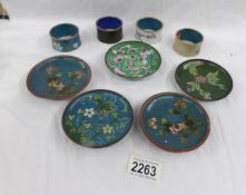 A mixed lot of cloissonne pin trays and napkin rings.